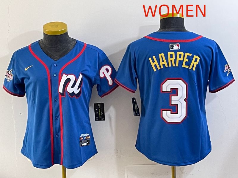 Women 2025 Philadelphia Phillies #3 Harper Blue All star Nike MLB Jersey style 02->women mlb jersey->Women Jersey